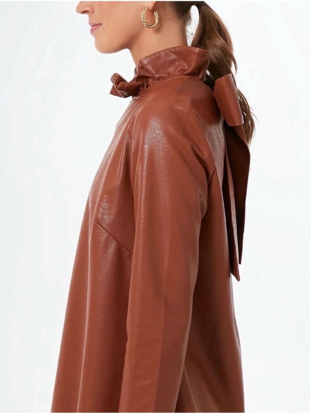 Tuckernuck Cognac Faux Leather Bow Top – Size Medium - Picture 3 of 7